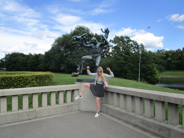Me posing with a sculpture in the Vigeland sculpture park