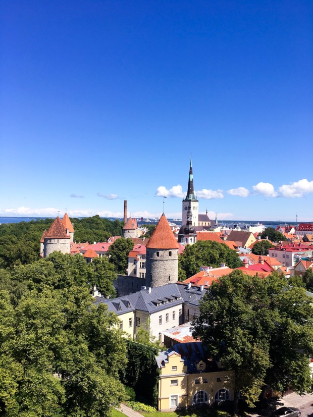 Blue skies over old town of Tallinn, Estonia