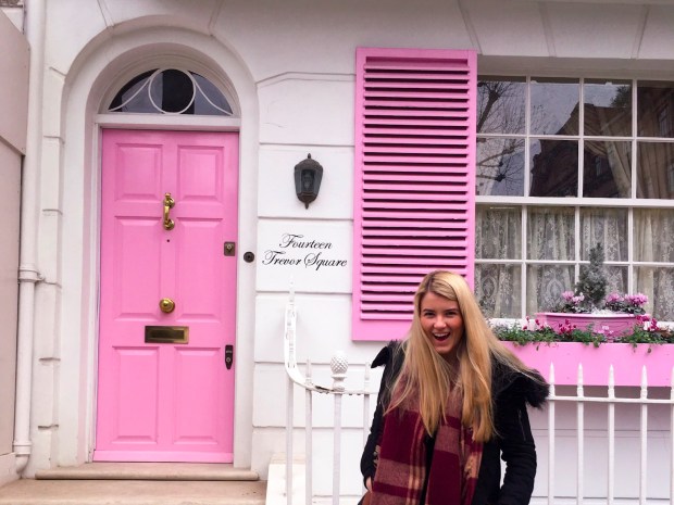 Bright pink door in London