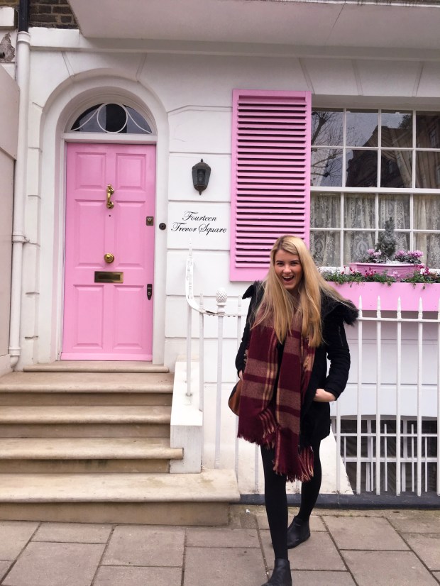 Bright pink door in London