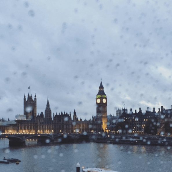 A rainy day in London looking at Elizabeth Tower, Big Ben