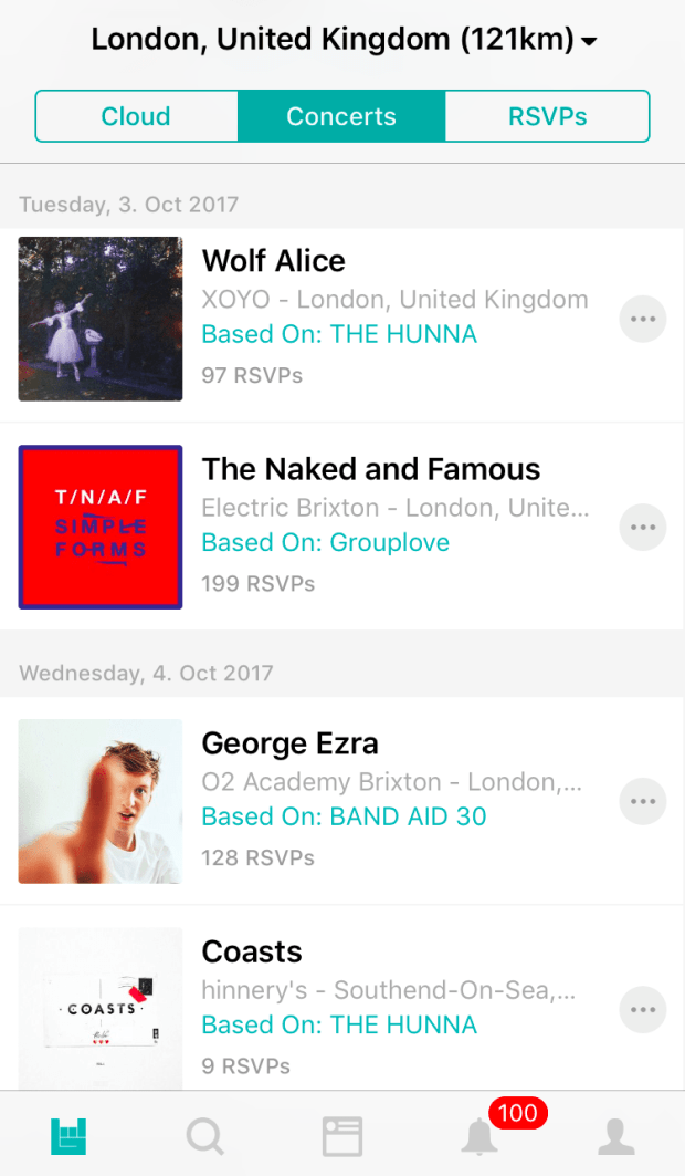 Using the Bandsintown app in London